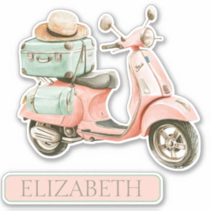 Sticker Scooter côtier rose et aqua mignon