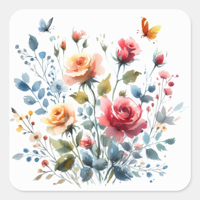 Sticker scrapbooking Fleurs aquarelles (Devant)