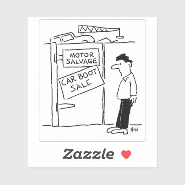 Sticker Scrapyard A Voiture Boot Vente Cartoon. (Feuille)