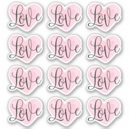 Sticker Script d'amour. Aquarelle coeur rose Valentines jo