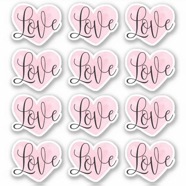 Sticker Script d'amour. Aquarelle coeur rose Valentines jo (Devant)