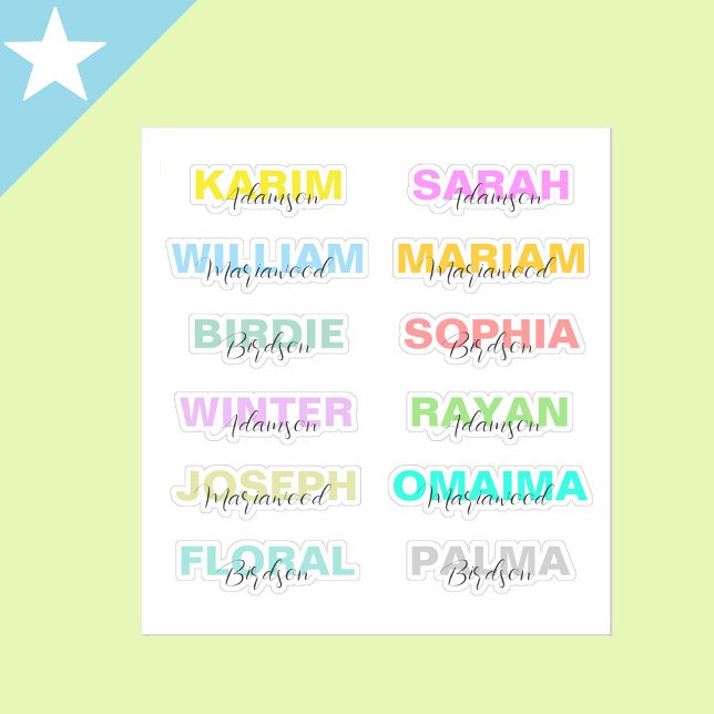 Sticker Script de couleur moderne, meilleur imperméable (Modern Handwritten Colored Script Full Names, Elegant & Best Waterproof Stickers for Girls and boys)