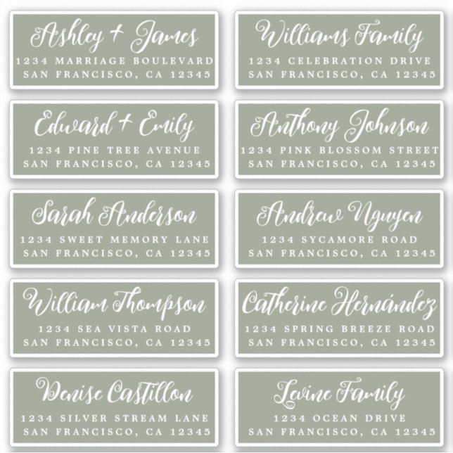 Sticker Script Sage Green Wedding Guest Address Labels (Devant)