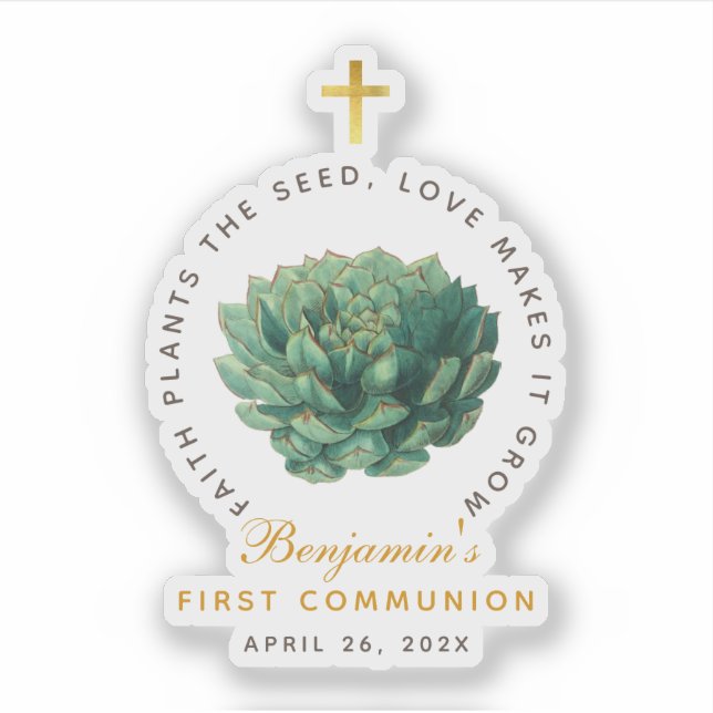 Sticker Scripts de croix d'or Faux Succulents de première  (Devant)