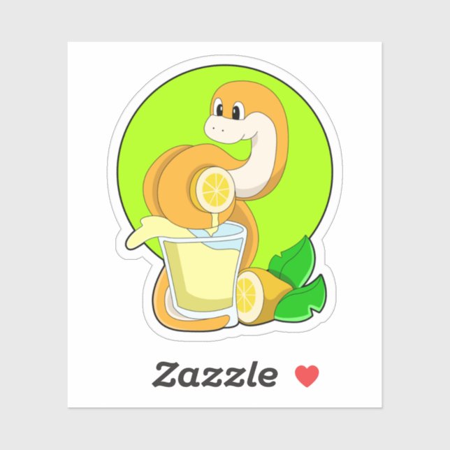 Sticker Serpent avec verre de jus de citron (Feuille)