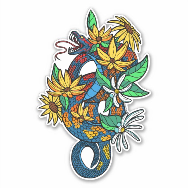 Sticker Serpents colorés avec fleurs (Devant)
