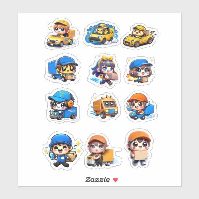 Sticker Services de pilotes de livraison Cute Kawaii (Feuille)