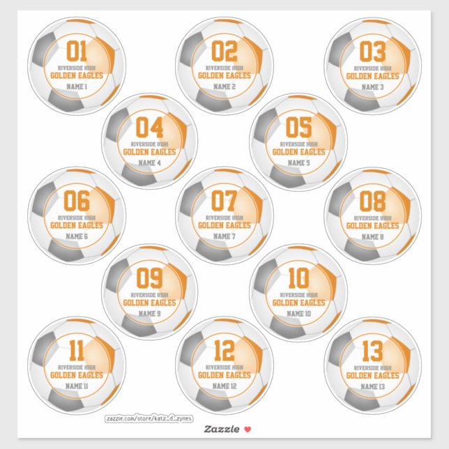 Sticker Set 13 orange gris équipe couleurs filles garçons  (Feuille)