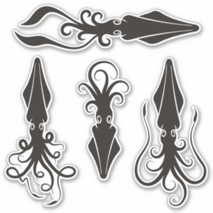 Sticker Set Contour Icônes de calmar