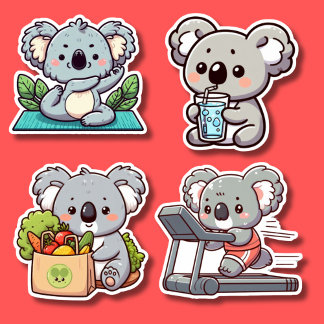 Sticker Set Koala Fit et frais étanche