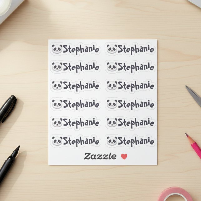 Sticker Set of 12 Cute Panda Name Labels (Set of 12 cute panda name labels.)