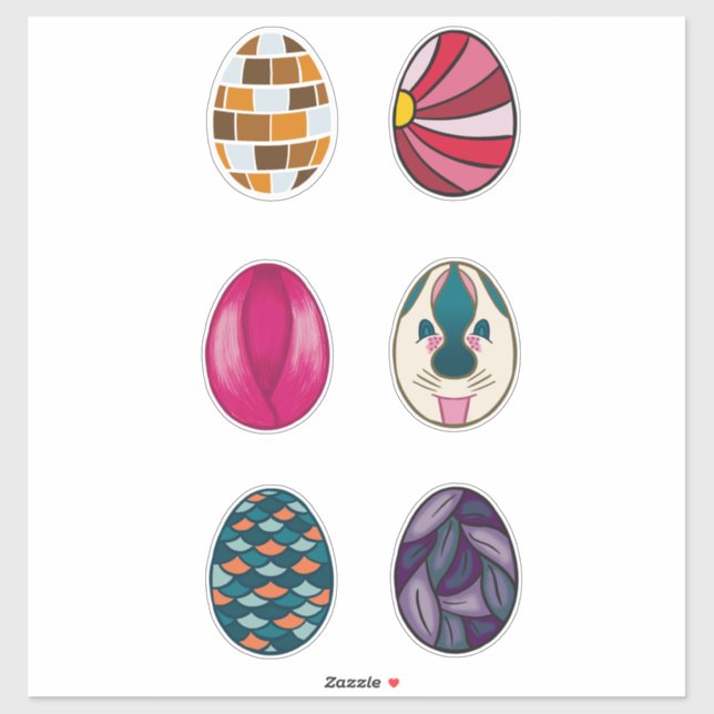 Sticker Set of 6 Colorful Easter Eggs (Feuille)