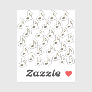 Sticker Sheet of 30 Metallic Gold Music Notes 3D