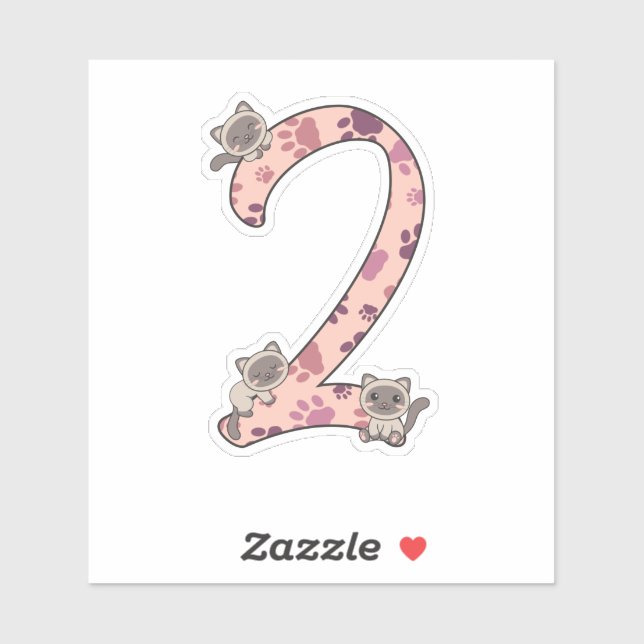 Sticker Siamese Chat Deuxième Anniversaire Pour Enfants Ch (Feuille)