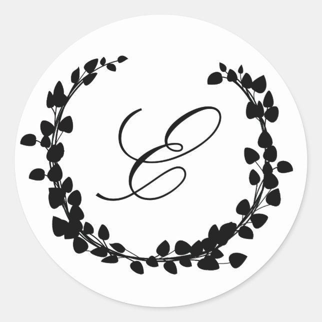Sticker-Siegel für das Elegant-Wreath-Monogramm Runder Aufkleber (Vorderseite)