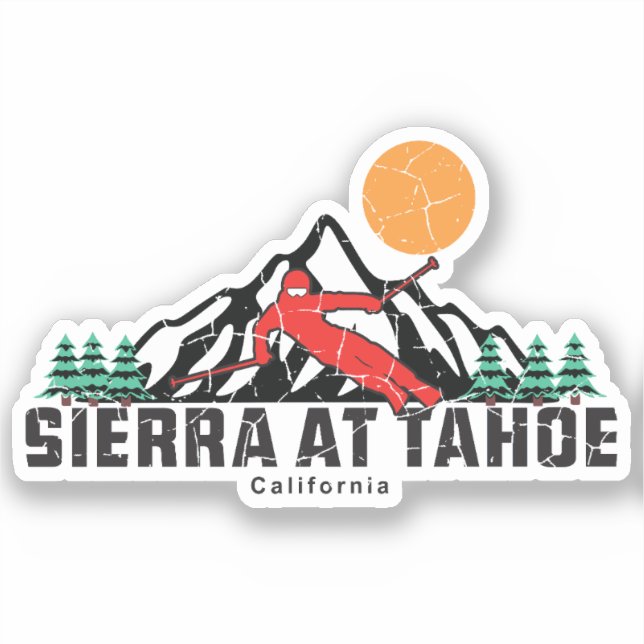 Sticker Sierra Rétro À Tahoe Ski (Recto)