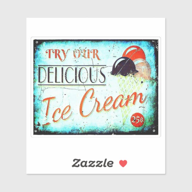 Sticker signe vintage de crème glacée (Feuille)