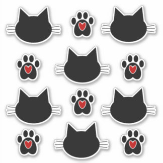 Sticker Silhouette de chat et Empreintes de pattes