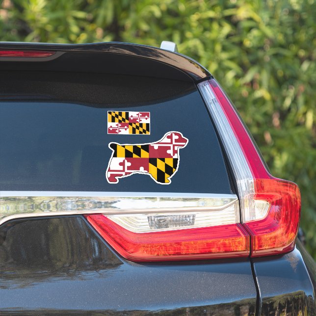 Sticker Silhouette de Chien Espagnol avec Drapeau Maryland (Côté voiture)