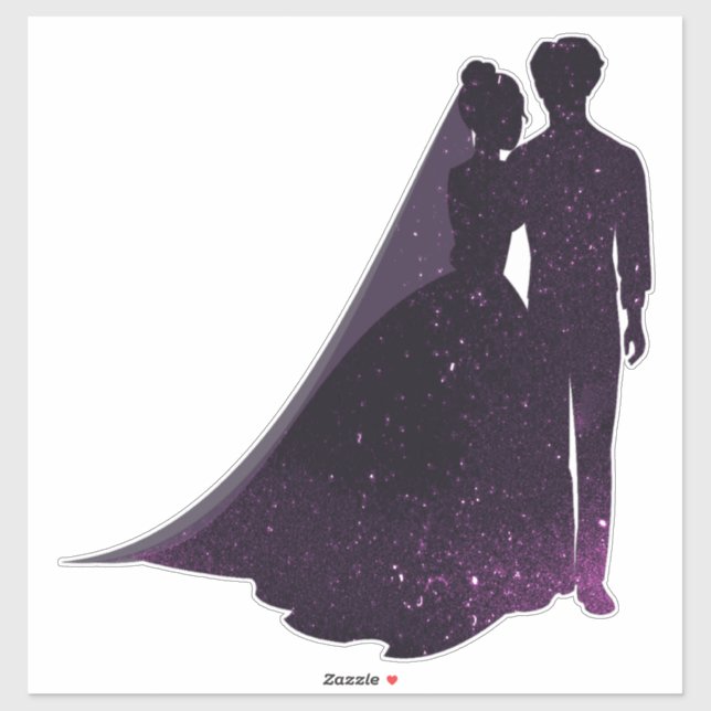 Sticker Silhouette Violet éclatante mariée et colle de mar (Feuille)