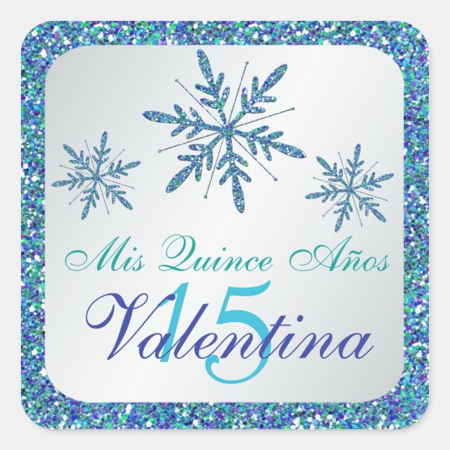Sticker Silver Aqua Blue Green Snowflakes (Devant)