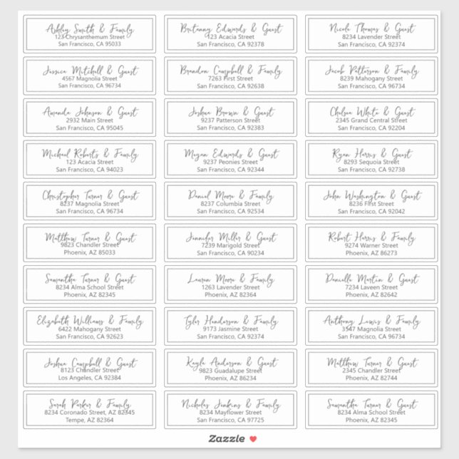 Sticker Simple Modern Script Mariage Nom d'hôte Adresse (Feuille)