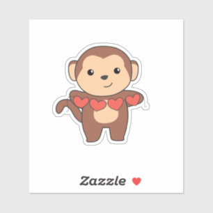 Sticker Singe Cute Animaux Avec Coeurs Animaux Favoris