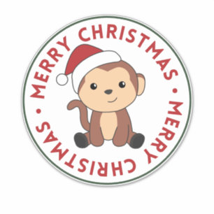 Sticker Singe Noël Neige Hiver Animaux Singes Bâton