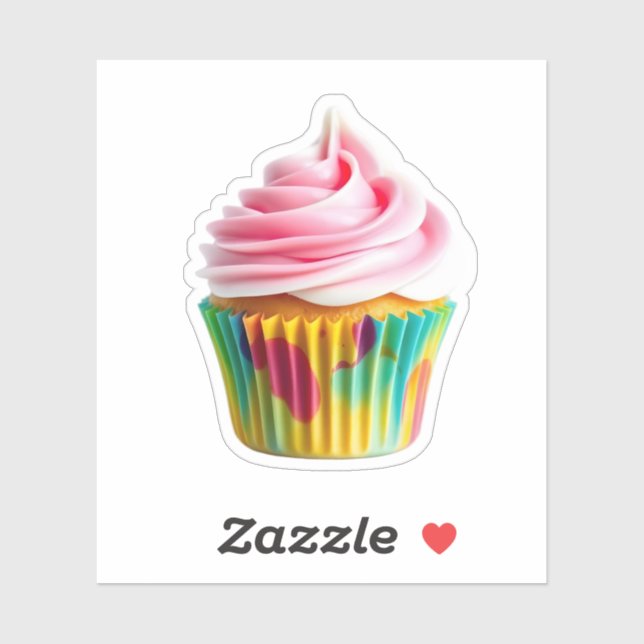 Sticker Single Cupcake with Pink and White Frosting (Feuille)