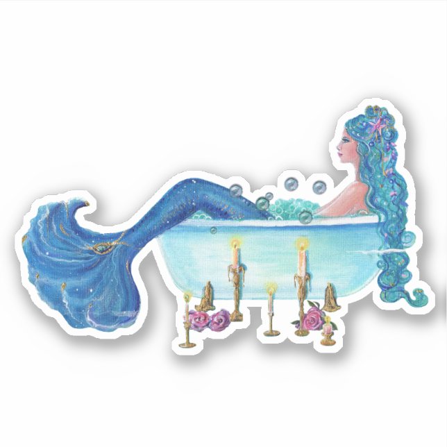 Sticker Sirène dans la baignoire par Renee Custom-Cut Viny (Devant)