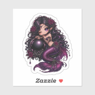 Sticker Sirène gothique Wnking Mermaid Violet & Roses Somb
