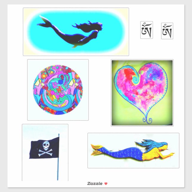 Sticker sirènes amour coeur om jolly roger (Feuille)