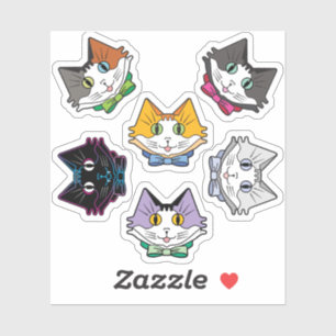 Sticker Six Mignons Mini Couleur Chat Face Kiss-Cut