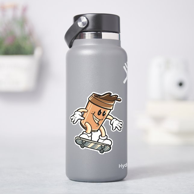 Sticker Skateboard Coffee Cup 4" Kiss Cut Vinyl (HydroFlask)
