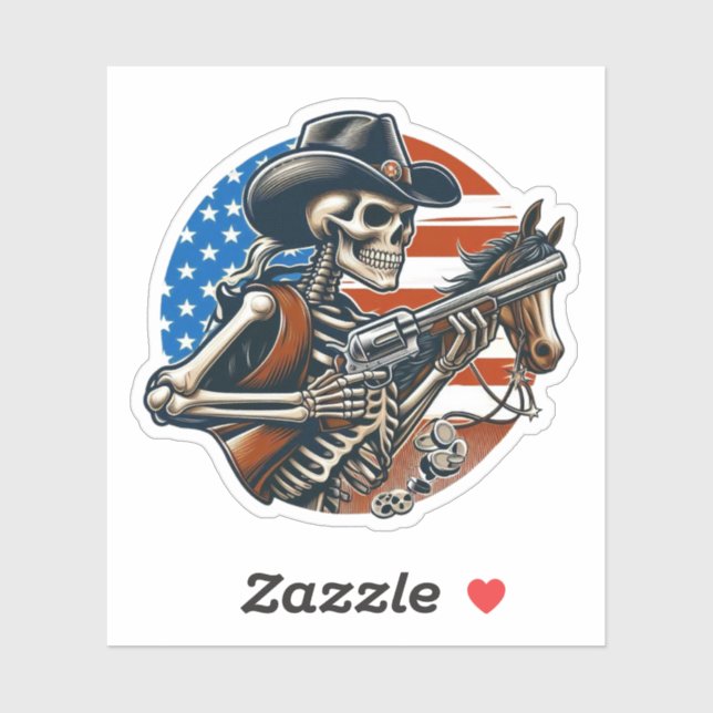 Sticker Skeleton Cowboy USA (Feuille)