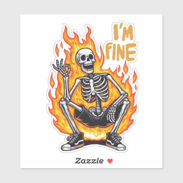 Sticker Skeleton en feu, ça va (Feuille)