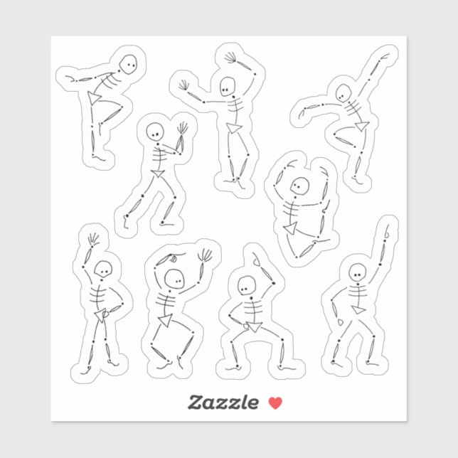 Sticker Skeletons d'Halloween en danse mignonne (Feuille)