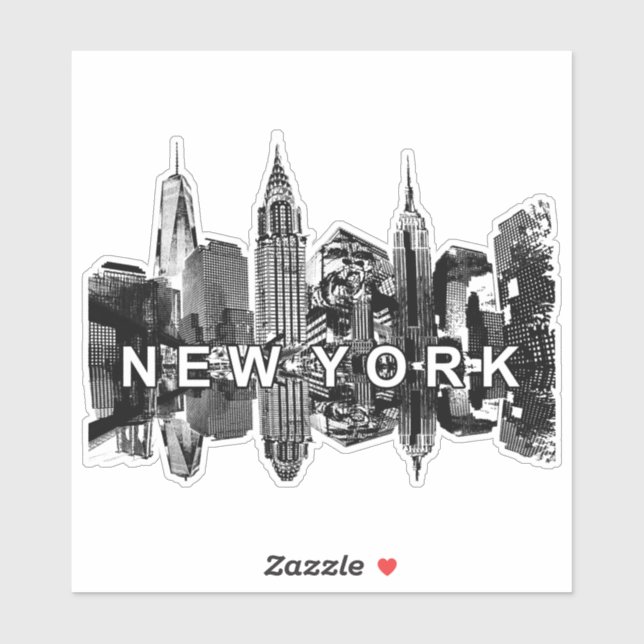 Sticker Skyline de New York en encre noire (Feuille)