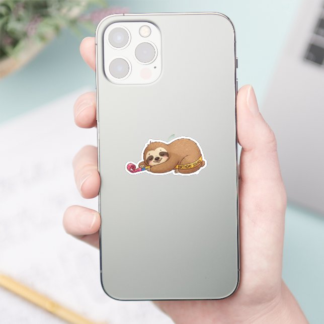 Sticker Sleeping Birthday Squad Sloth avec Party Horn (Téléphone)