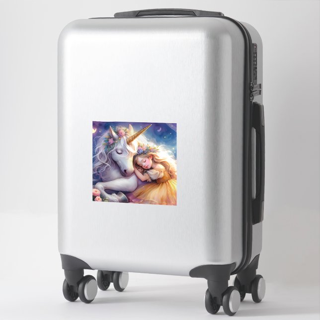 Sticker Sleeping Girl Unicorn Dreamscape (Sur valise)