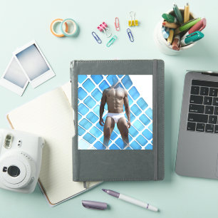 Sticker SlipperyJoe's homme musclé six-pack abs blanc sous