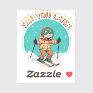 Sticker Sloth Skiing - Funny Winter Sloth Ski Vous Plus Ta
