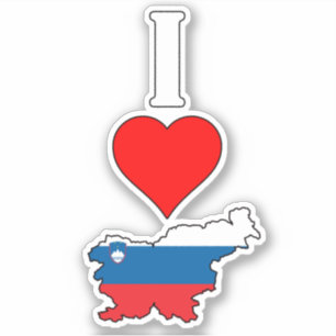 Sticker Slovénie Drapeau Carte I Love / Coeur Slovénie Ver