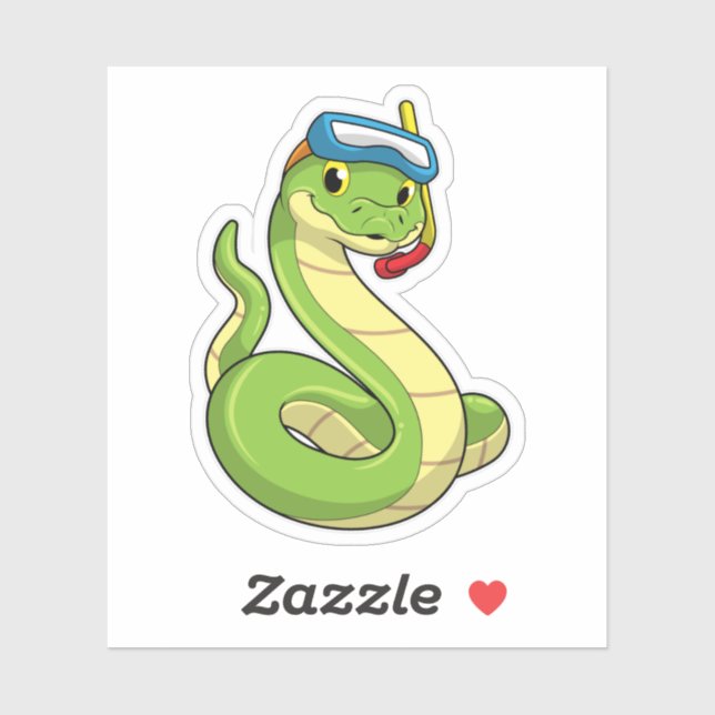 Sticker Snake as Diver wirth Snorkel (Feuille)