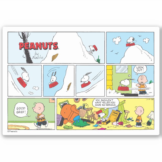 Sticker Snoopy Sled Riding Food Dish (Devant)