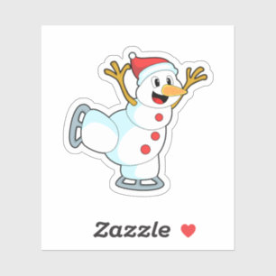 Sticker Snowman au patinage sur glace avec patins sur glac