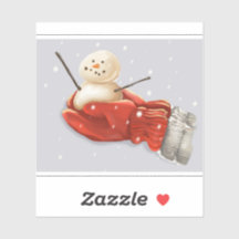 Snowman dans les mitaines rouges neige hivernale