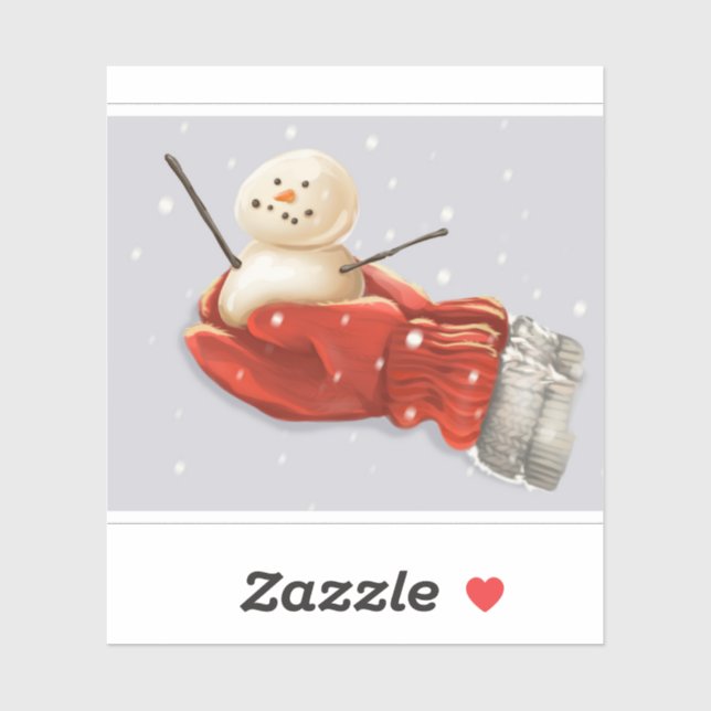 Sticker Snowman dans les mitaines rouges neige hivernale (Feuille)