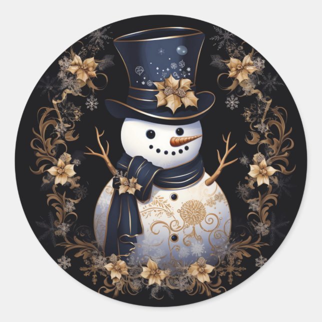 Sticker Snowman Gold Flowers (Devant)