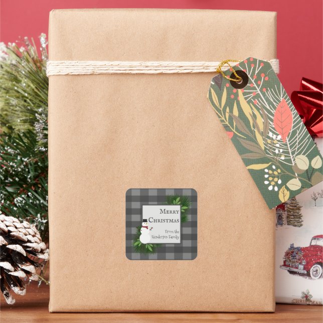 Sticker Snowman Gris Buffalo Plaid (vacances)